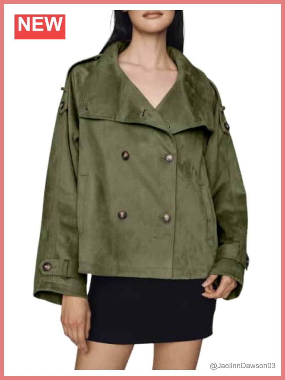 Faux Suede Trench Coat Funnel Neck Double Breasted Cropped Jacket
